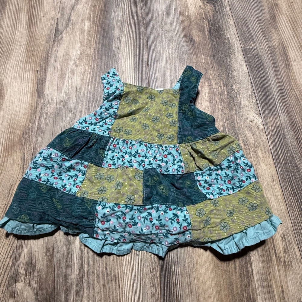 George Baby Dress Patchwork Corduroy Green Floral Cottagecore 0-3M